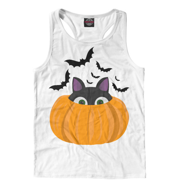 Мужская майка-борцовка с изображением Кот Джек цвета Белый