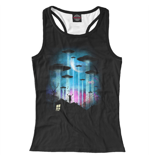 Женская майка-борцовка с изображением Прибытие марсиан цвета Белый