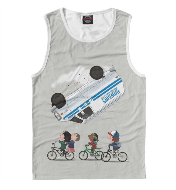 Майка для мальчика с притом Очень странные дела цвета Белый Майка для мальчика с изображением Очень странные дела цвета Белый