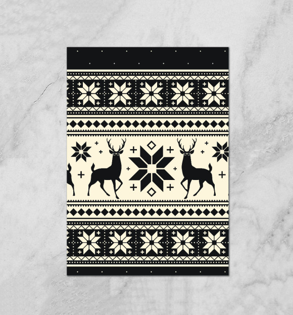 Плакат с изображением Свитер с оленями цвета Белый