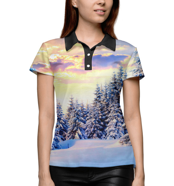 Женское поло с изображением Зима цвета Белый