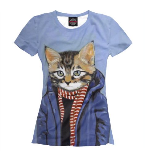 

Футболки Print Bar, Белый, Кот в пальто