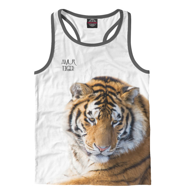 Мужская майка-борцовка с изображением Уссурийский тигр цвета Белый