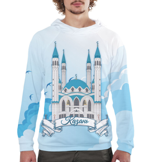Мужское худи с изображением Казань цвета Белый