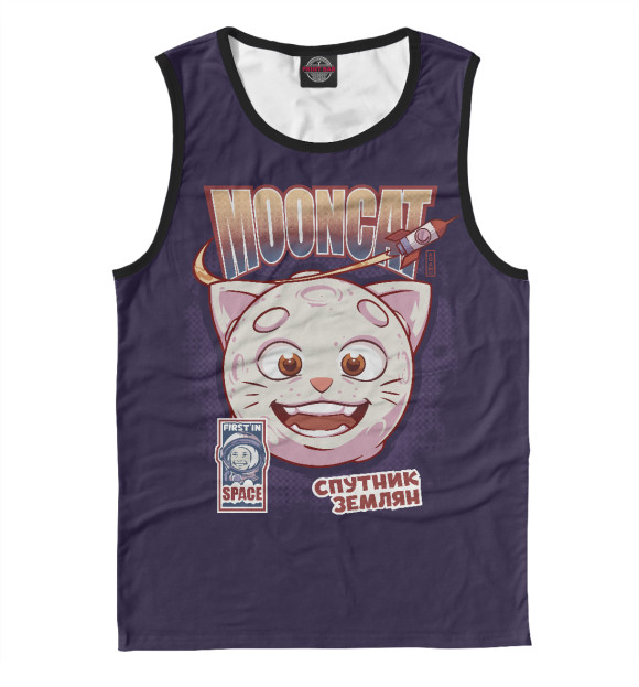 Майка для мальчика с притом Лунный кот цвета Белый Майка для мальчика с изображением Лунный кот цвета Белый