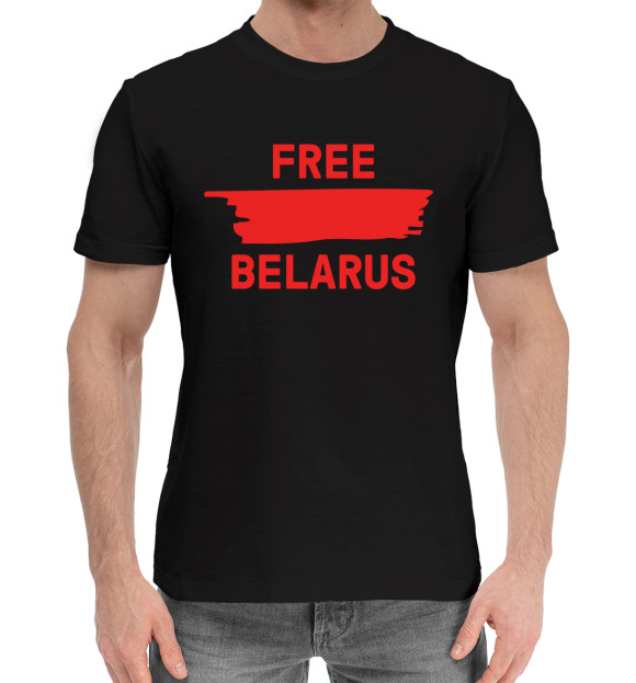 Мужская хлопковая футболка с изображением Free Belarus цвета Черный