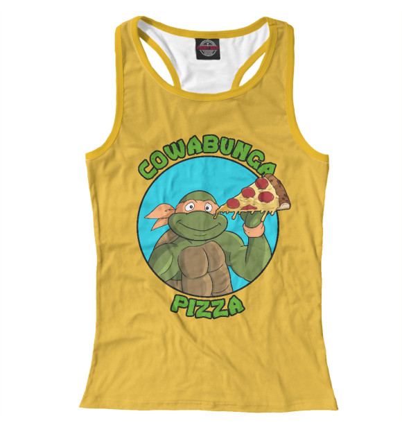 Женская майка-борцовка с изображением Cowabanga Pizza цвета Белый