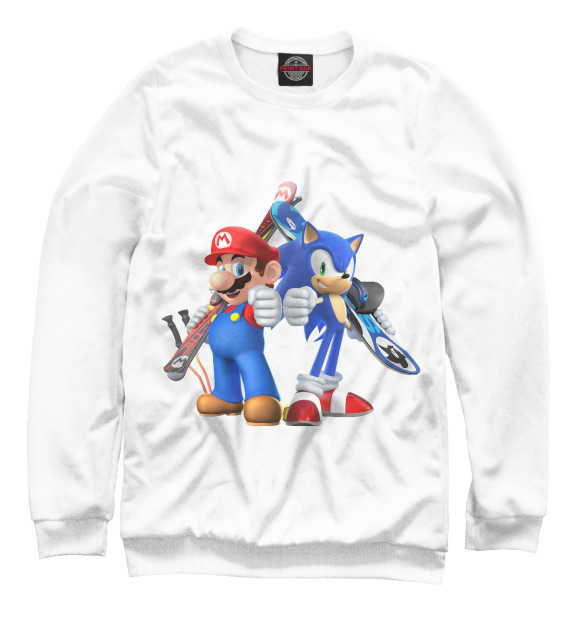 Мужской свитшот с изображением Mario and Sonic цвета Белый