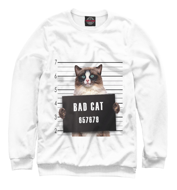Свитшот для девочек с изображением Bad cat цвета Белый