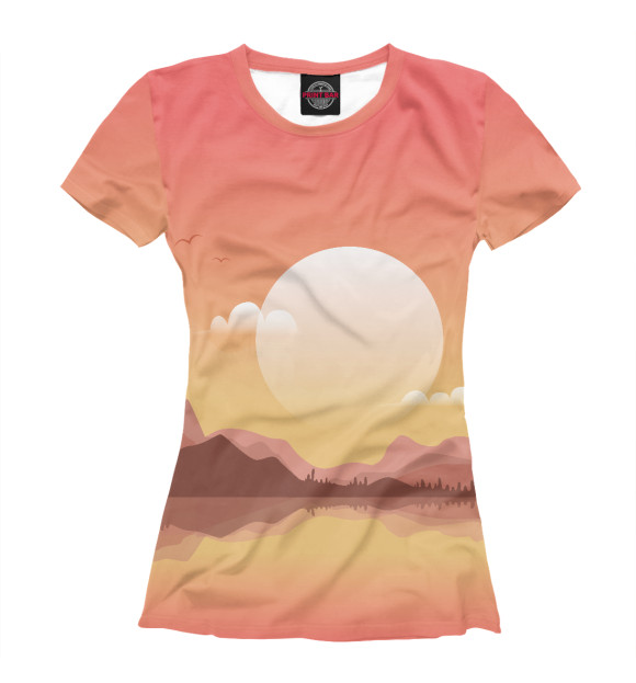 Женская футболка с изображением Восход на горами цвета Белый