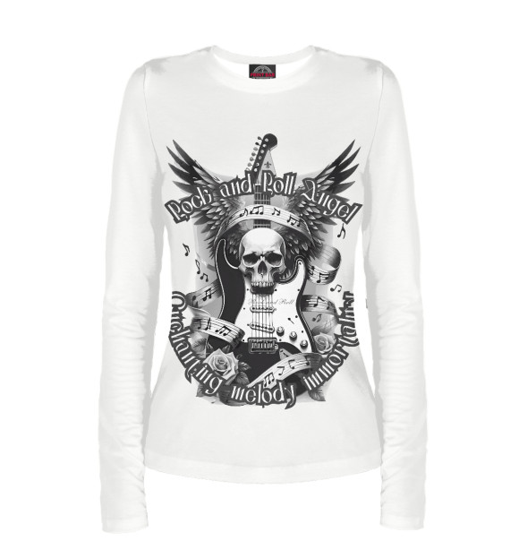 Женский лонгслив с изображением Rock and Roll Angel цвета Белый