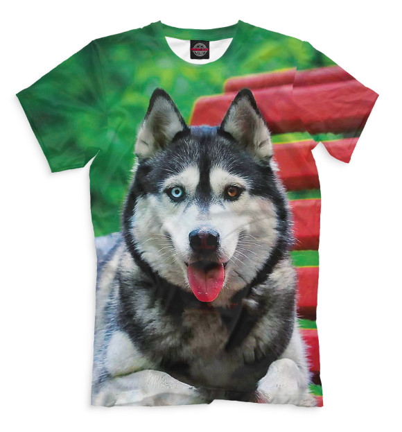 Мужская футболка с изображением Хаски цвета Молочно-белый