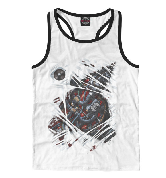 Мужская майка-борцовка с изображением Механические внутренности цвета Белый