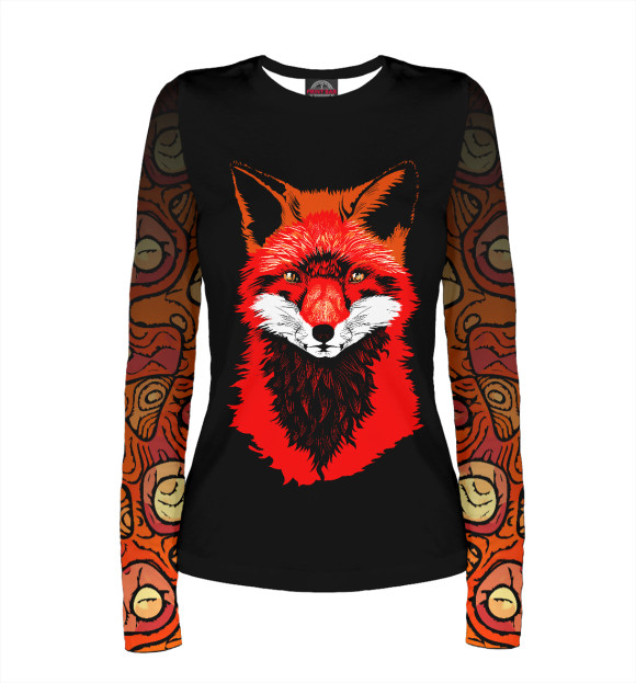 Женский лонгслив с притом Красная лиса цвета Белый Женский лонгслив с изображением Красная лиса цвета Белый