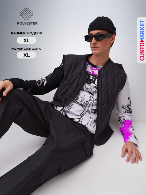 Мужской свитшот с изображением Аниме Хаос цвета Белый