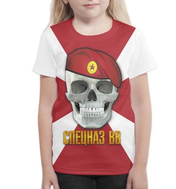 Футболка для девочек с изображением Спецназ ВВ цвета Белый