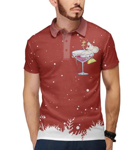 Мужское поло с изображением Мышка в коктейле цвета Белый