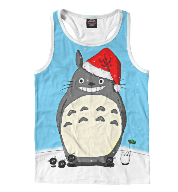 Мужская майка-борцовка с изображением New Year Totoro цвета Белый