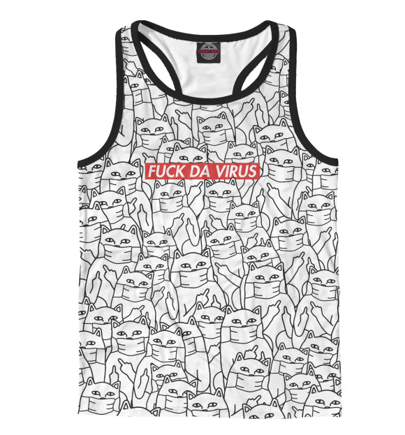 Мужская майка-борцовка с изображением Fuck da virus цвета Белый
