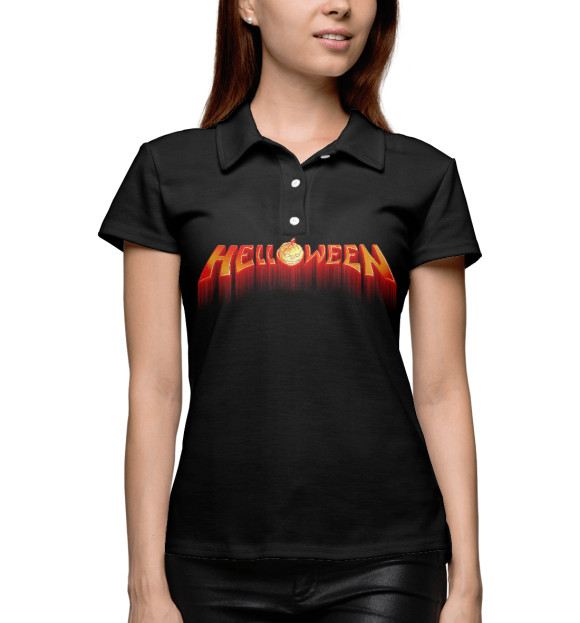 Женское поло с притом Helloween цвета Белый Женское поло с изображением Helloween цвета Белый