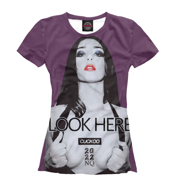 Женская футболка с изображением Look here цвета Белый
