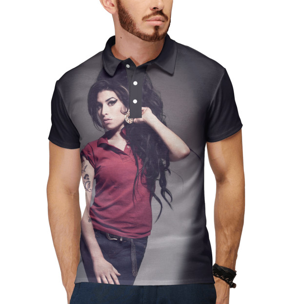 Мужское поло с изображением Amy Winehouse цвета Белый