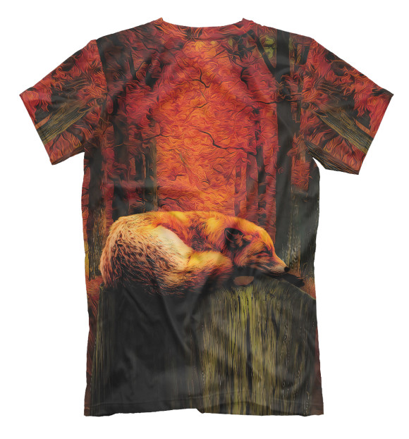 Мужская футболка с изображением Лиса в лесу цвета Белый