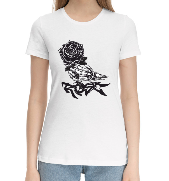Женская хлопковая футболка с изображением Роза цвета Белый