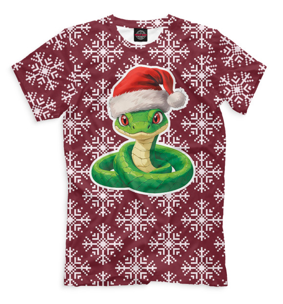 Футболка для мальчиков с изображением Змея на фоне снежинок цвета Белый