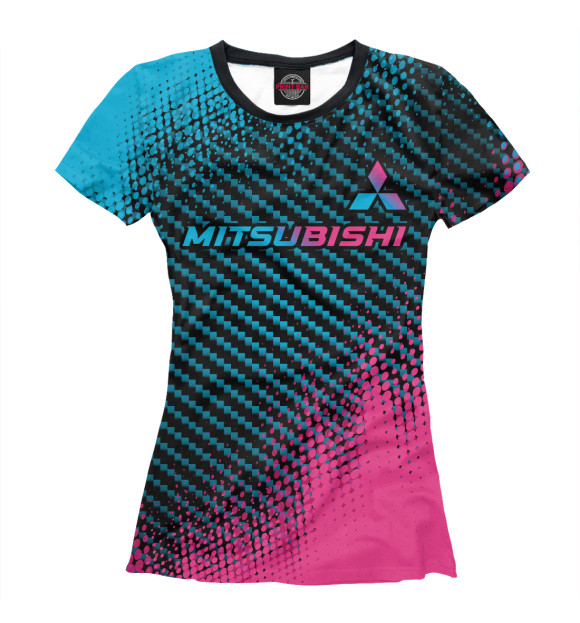 Футболка для девочек с изображением Mitsubishi Neon Gradient цветные полосы цвета Белый