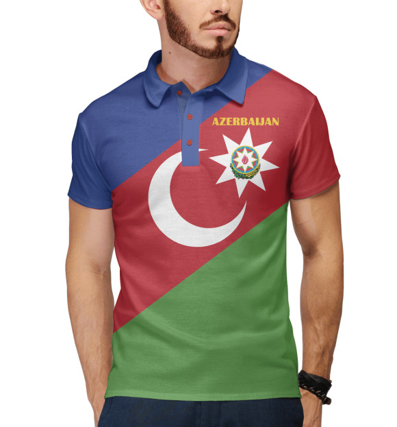 Мужское поло с изображением Azerbaijan - герб и флаг цвета Белый