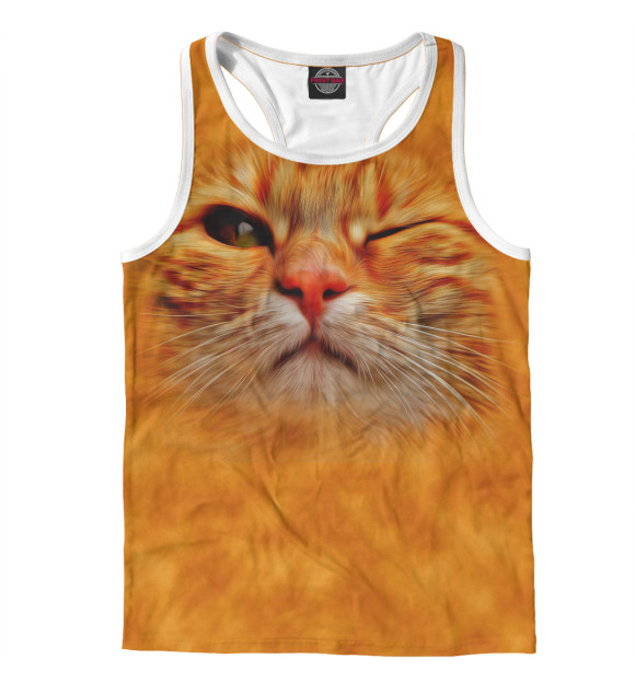 Мужская майка-борцовка с изображением Котик цвета Белый