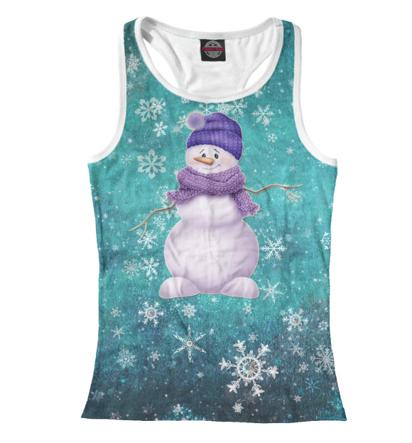 Женская майка-борцовка с изображением Снеговик в шарфе цвета Белый