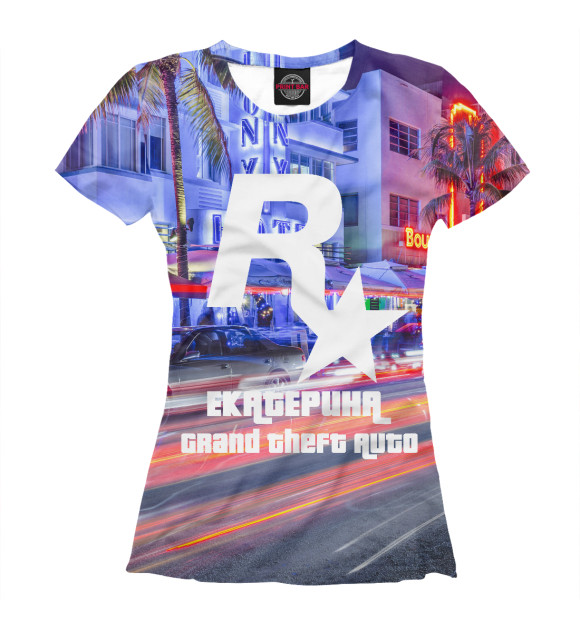 Футболка для девочек с изображением Екатерина в стиле GTA цвета Белый