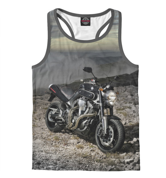 Мужская майка-борцовка с изображением Черный Мотоцикл цвета Белый