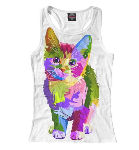 Женская майка-борцовка с изображением Разноцветный котенок цвета Белый