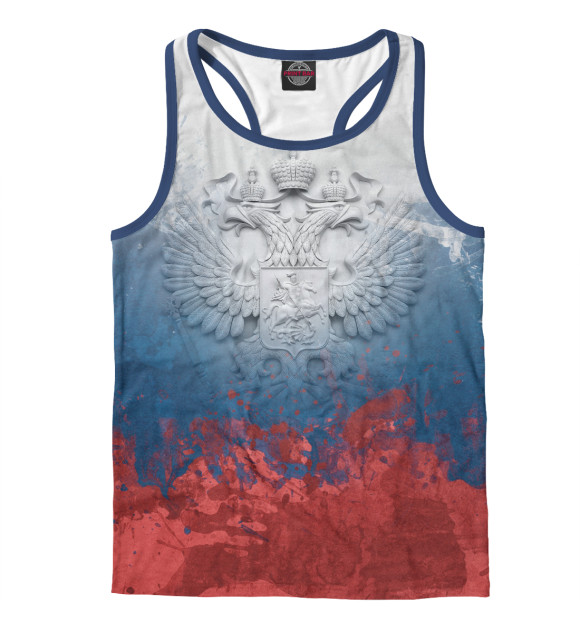 Мужская майка-борцовка с изображением Объемный Герб России цвета Белый