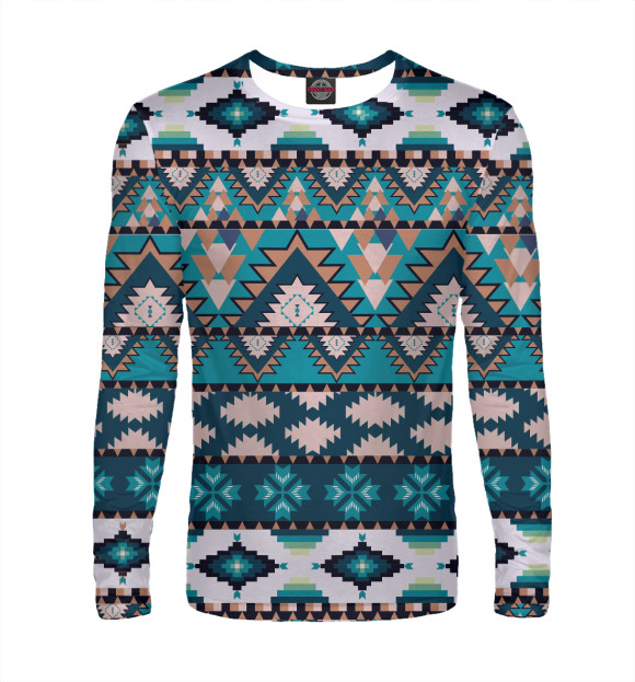 Мужской лонгслив с изображением Ацтекский узор цвета Белый