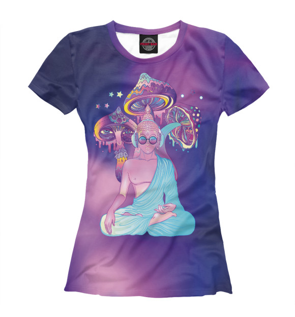 Футболка для девочек с изображением Будда с грибами цвета Белый