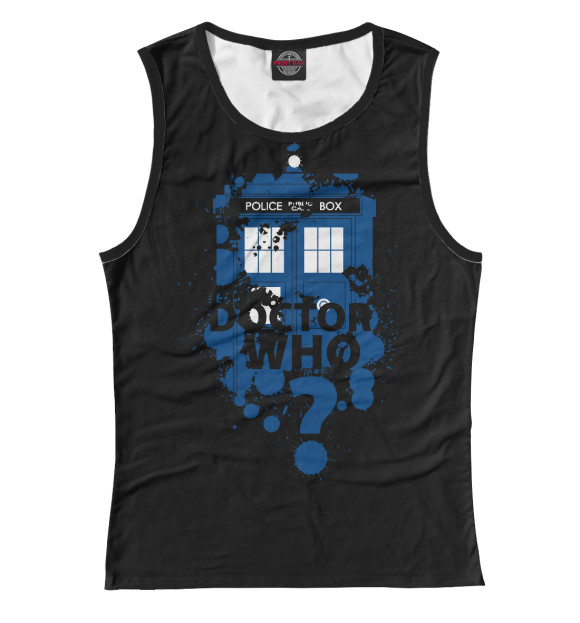 Женская майка с притом TARDIS цвета Белый Женская майка с изображением TARDIS цвета Белый