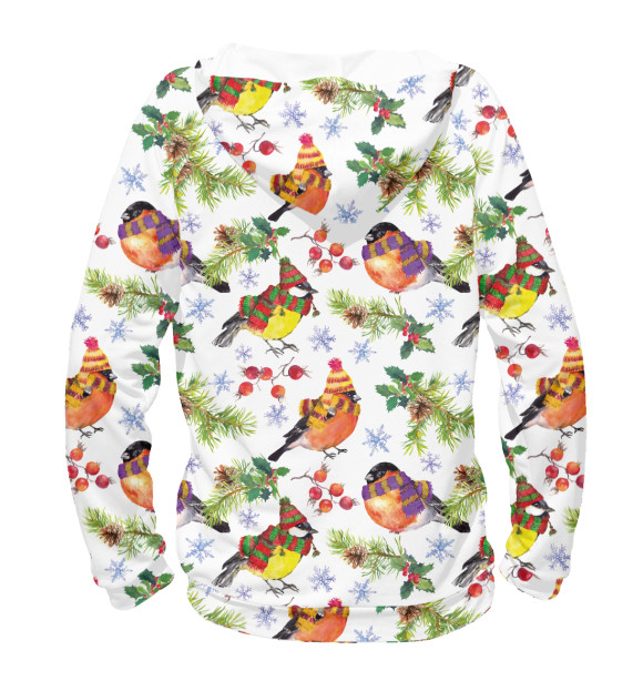 Женское худи с изображением Снегири и синицы цвета Белый