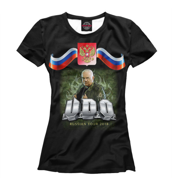 Женская футболка с изображением U.D.O. Russian tour 2018 цвета Белый