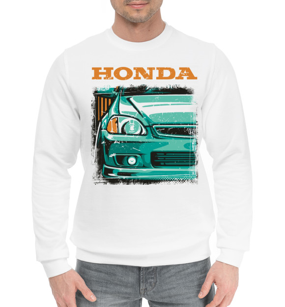 Мужской хлопковый свитшот с изображением Honda цвета Белый