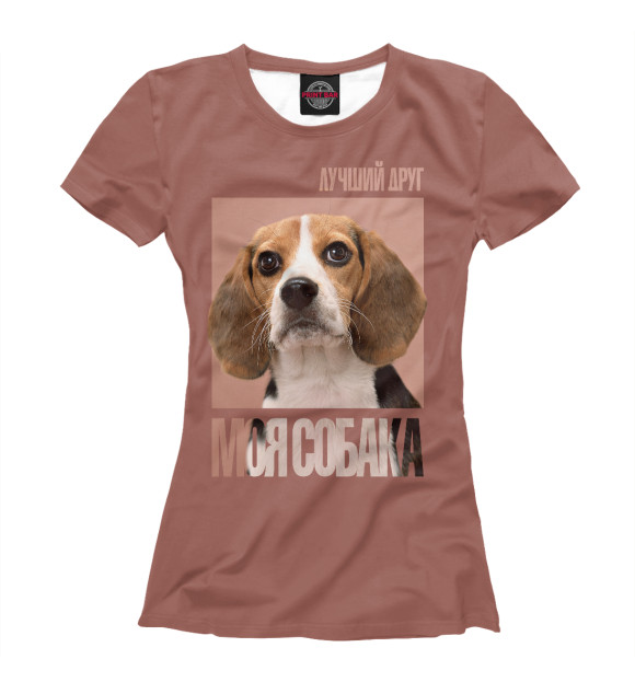 Женская футболка с притом Бигль цвета Белый Женская футболка с изображением Бигль цвета Белый