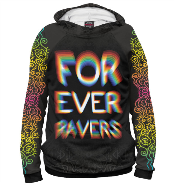 Мужское худи с изображением Forever Ravers цвета Белый