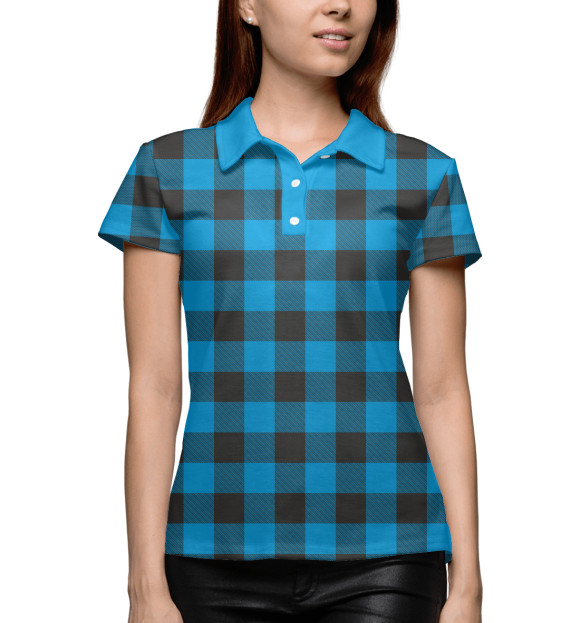 Женское поло с изображением Голубая клетка цвета Белый
