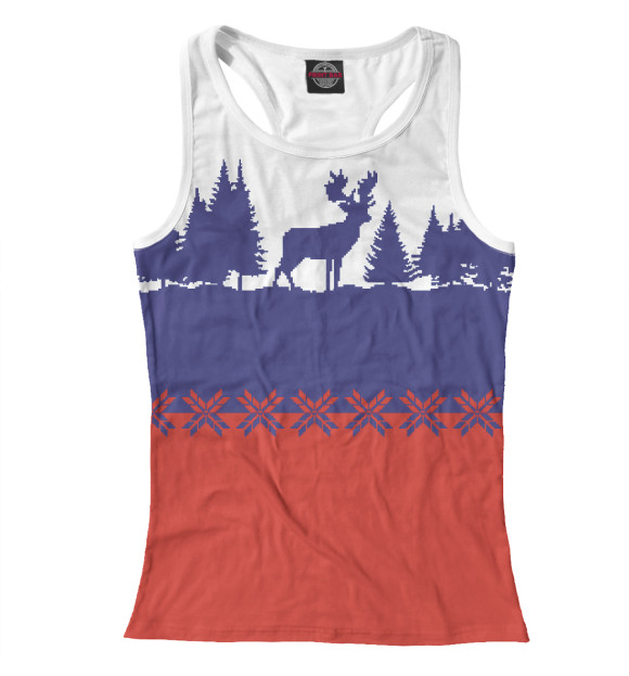 Женская майка-борцовка с изображением Свитер с оленями цвета Белый