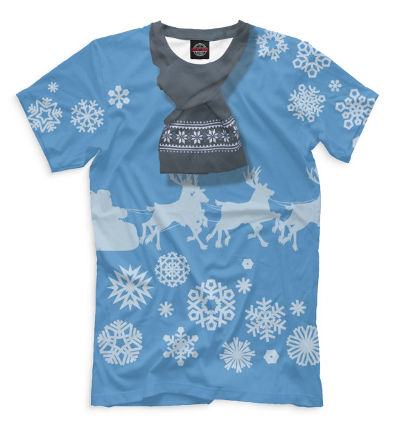 Мужская футболка с изображением Свитер и шарф цвета Грязно-голубой