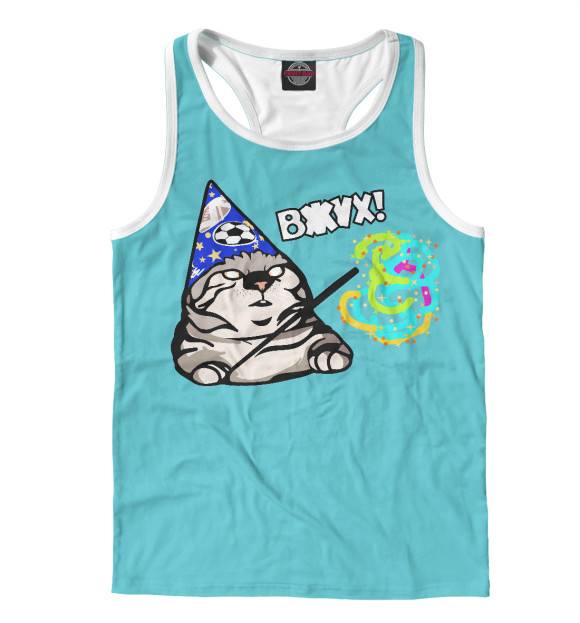 Мужская майка-борцовка с изображением Кот Вжух цвета Белый