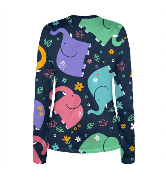 Женский лонгслив с притом Слоны цвета Белый Женский лонгслив с изображением Слоны цвета Белый